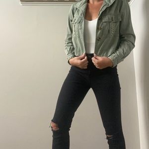 Green bomber jacket custom stitching